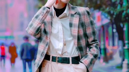 Obraz premium Young businessman adjusting his hair in a crowded city street