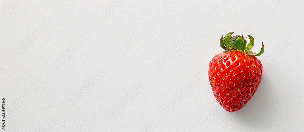 Poster white paper background with copy space image for text alongside a vibrant fresh strawberry.