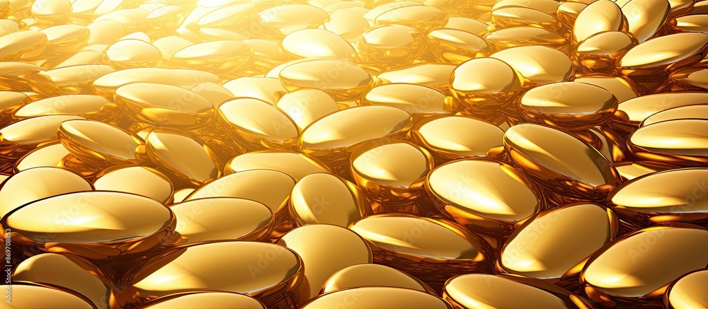 Poster an abstract background made of numerous golden capsules with copy space image.