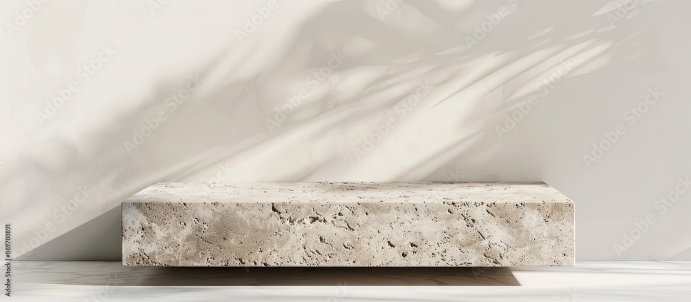 Aufkleber Front view of a travertine-tiled product presentation podium against a white backdrop, suitable for showcasing items in a copy space image.