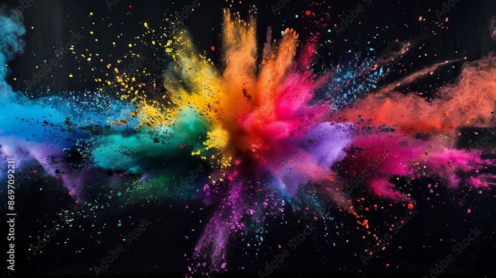 Poster abstract burst of colorful powder on a dark background. vibrant colors explode in dynamic motion. pe