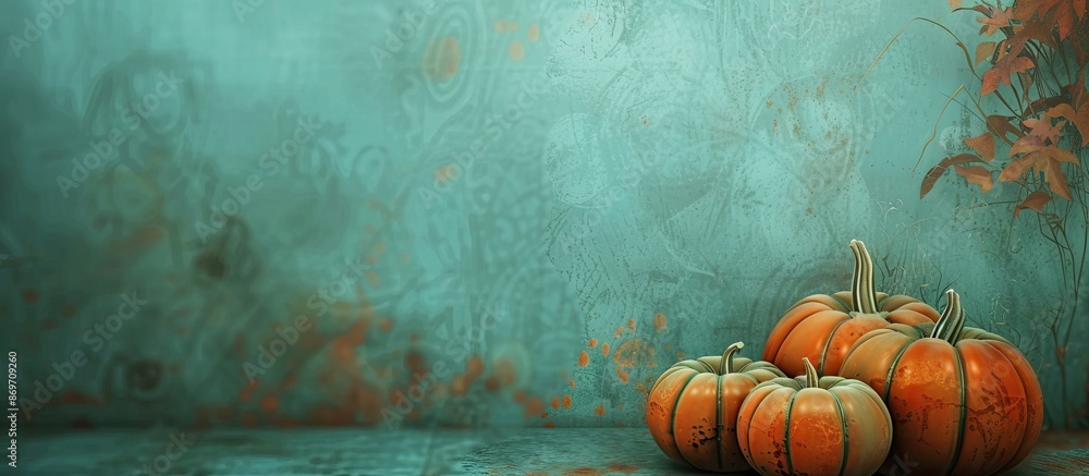 Poster Oxide background with small pumpkins, featuring an empty copy space image.