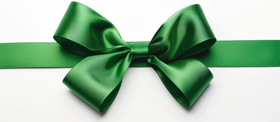 Isolated on a white background, a Christmas green ribbon stands out with copy space image.