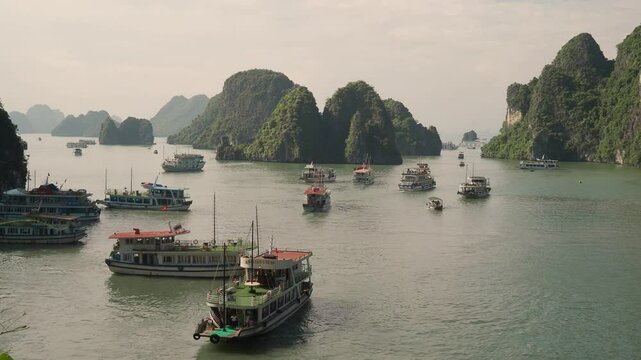 Boats in Halong Bay in Vietnam