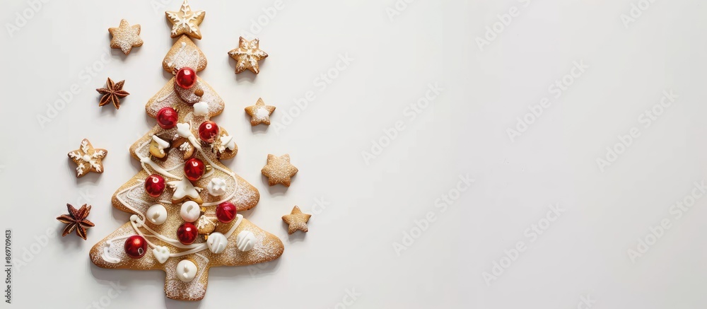 Poster cookie christmas tree frame on a white background with copy space image.