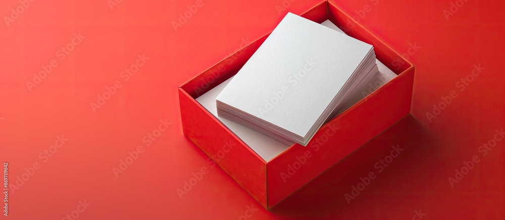 Aufkleber business cards in a red box with white color scheme for presentation with a copy space image.