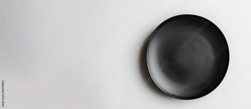 Poster black plate on a white backdrop with copy space image.
