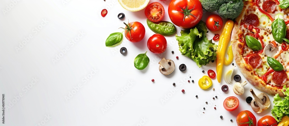 Poster Pizza topped with a variety of fresh vegetables with a blank area for adding an image.