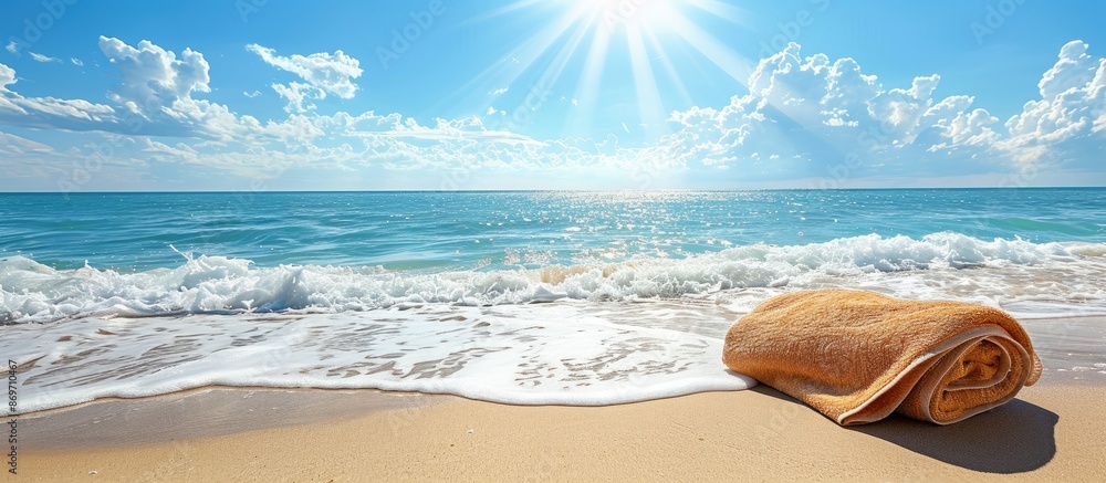Poster Sunny day at the beach with a towel for a summer-themed copy space image.