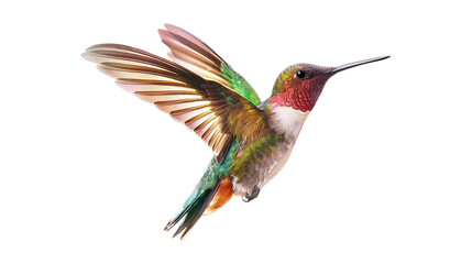 Fototapeta premium A hummingbird is flying in the air with its wings spread wide