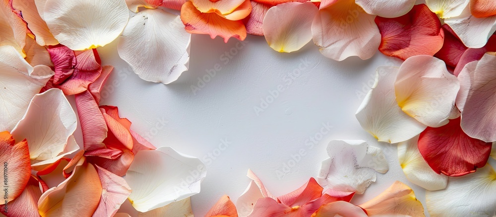 Poster A frame crafted from delicate flower petals for adding text with copy space image.