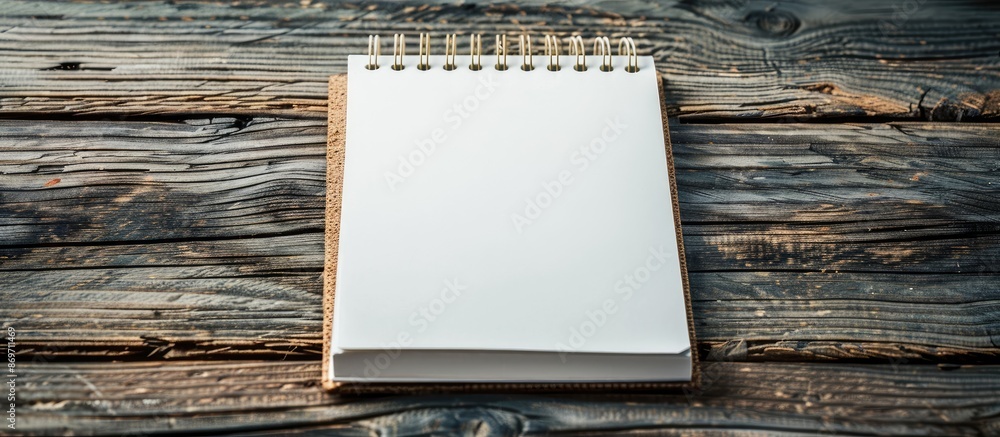 Poster display a blank notepad on a wooden surface with room for additional content, like a copy space imag