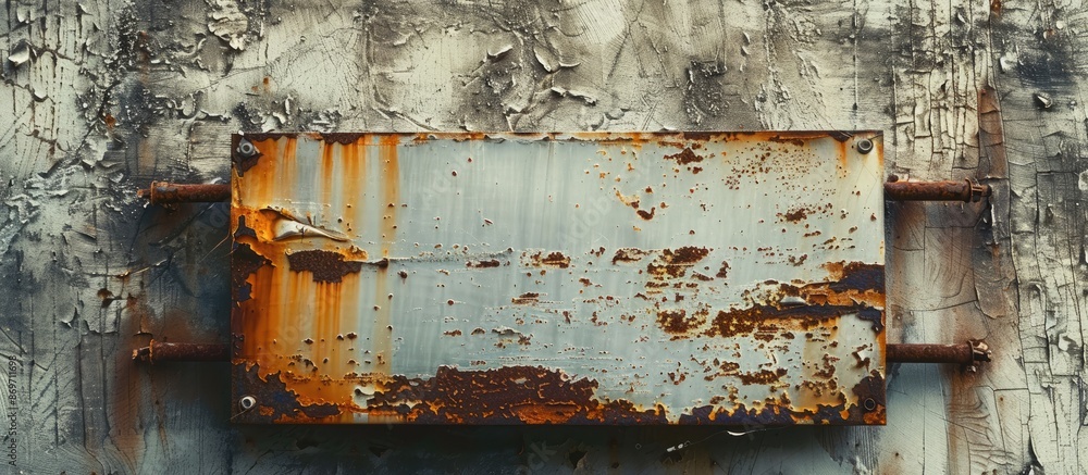 Poster an empty sign, made of metal and covered in rust, ideal for placing copy space image.