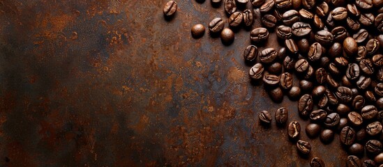 Obraz premium The idea of using coffee beans as a backdrop with text above in a copy space image.