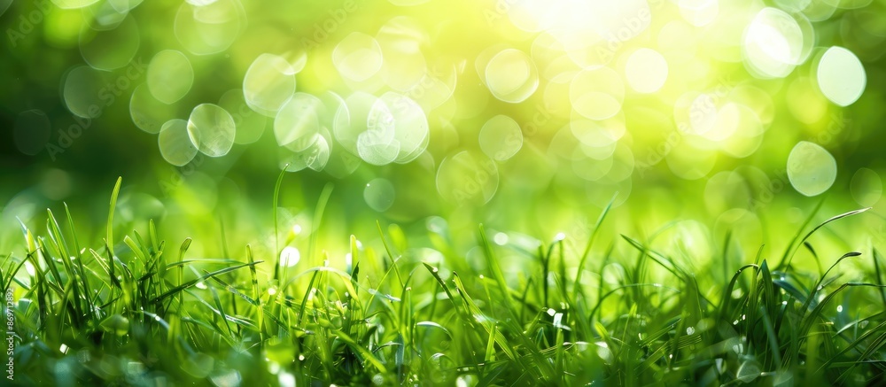 Poster Shallow depth of field background with fresh green grass, ideal for copy space image.