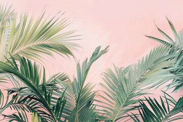 A tropical palm tree background with soft pastel summer colors evokes vintage retro tones. This aesthetic blends nostalgic hues with the vibrant greens of palm leaves under a warm

