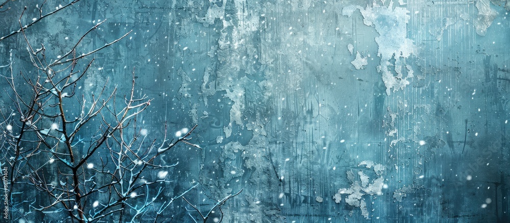 Aufkleber An exquisite textured wall in cyan hues, adorned with abstract grunge patterns and rustic winter elements, serves as a wide backdrop with ample copy space image.