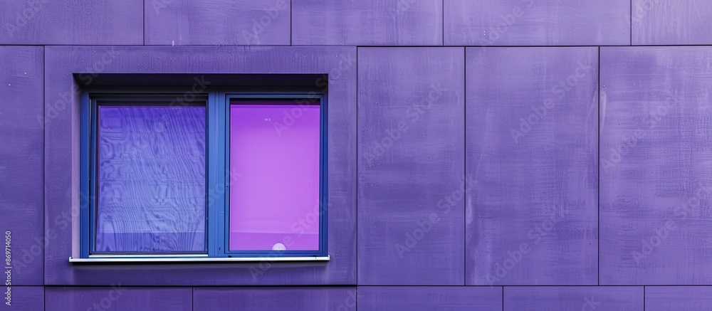 Poster modern style building facade featuring a purple window, providing ample copy space image.