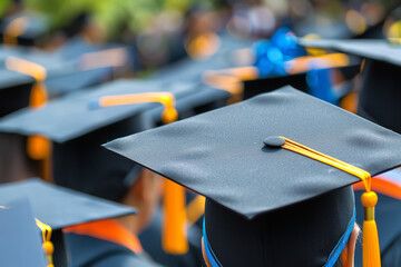 School or college graduates proudly wear their graduation caps, symbolizing their academic achievement and readiness to embark on new journeys