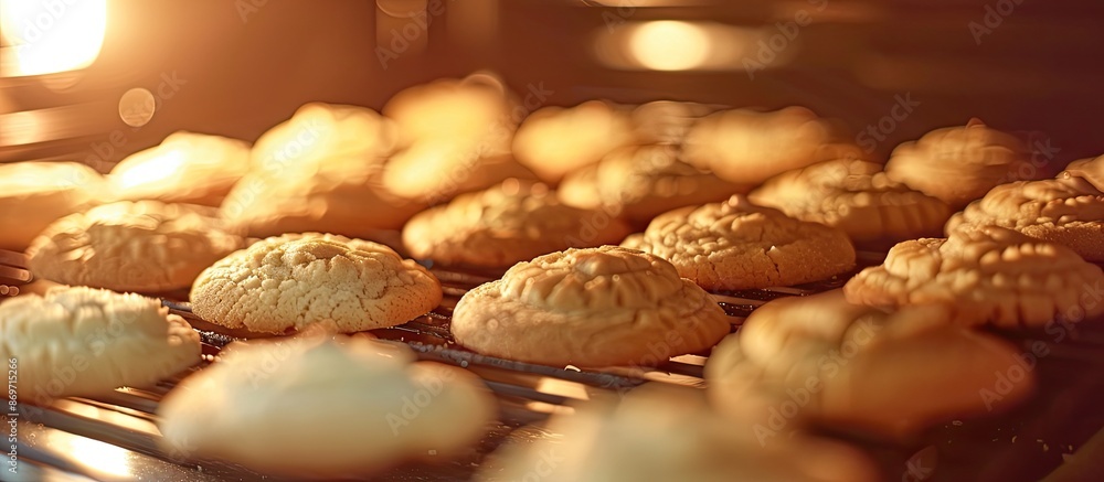 Aufkleber sugar cookies in the oven being baked, displayed in a close-up shot with shallow depth of field, ide