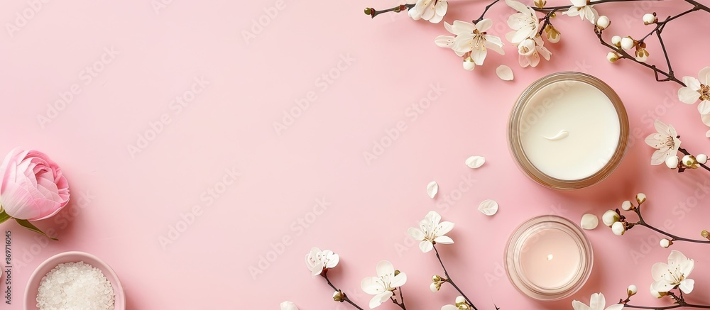 Poster top view of vegan wax frame border on a pink background with copy space image for design or text, cr