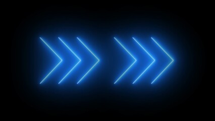 Blue neon single line directional right blinking arrow animation. signal icon. Blue color a moving arrow pointing to the right