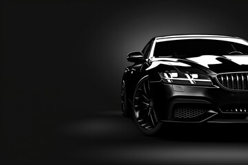 Close-up of a car's front fender and headlights illuminating a smoky grey and black backdrop.