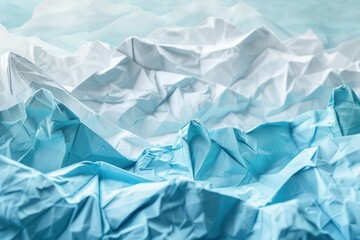 Obraz premium Peaceful mountain landscape in origami style, with folded paper textures in shades of blue and white.