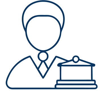 recommend clip art: lawyer, banker, businessman with  building icon, simple vector icon blue line