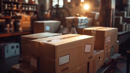 Stacked Cardboard Boxes in a Storage Room