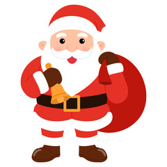 happy santa claus carry a red sack and bell