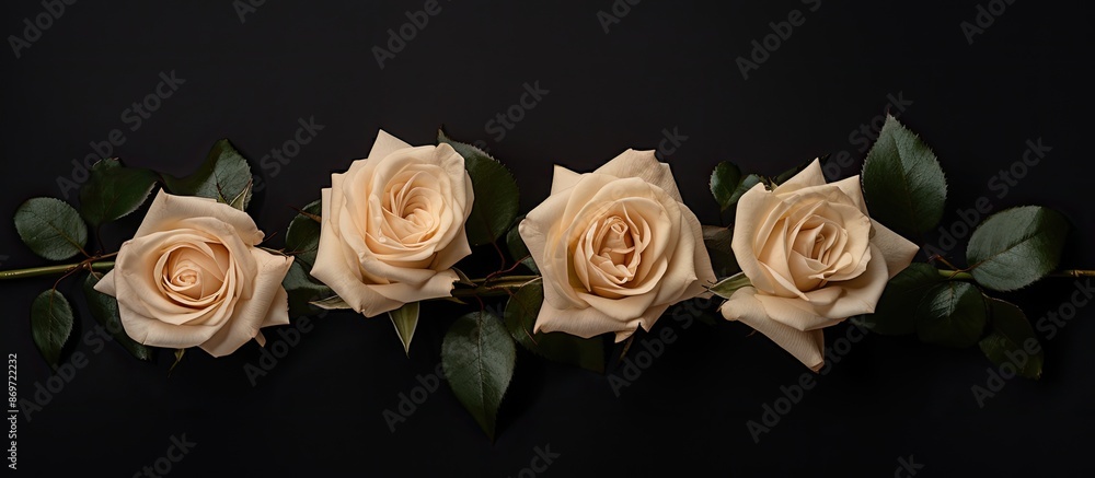 Aufkleber top view of five beige roses on a dark backdrop, providing ample copy space for text.