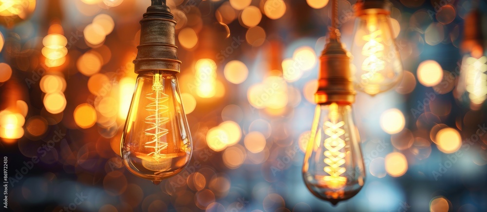 Poster bokeh light bulbs create a stunning backdrop for design projects with copy space image.