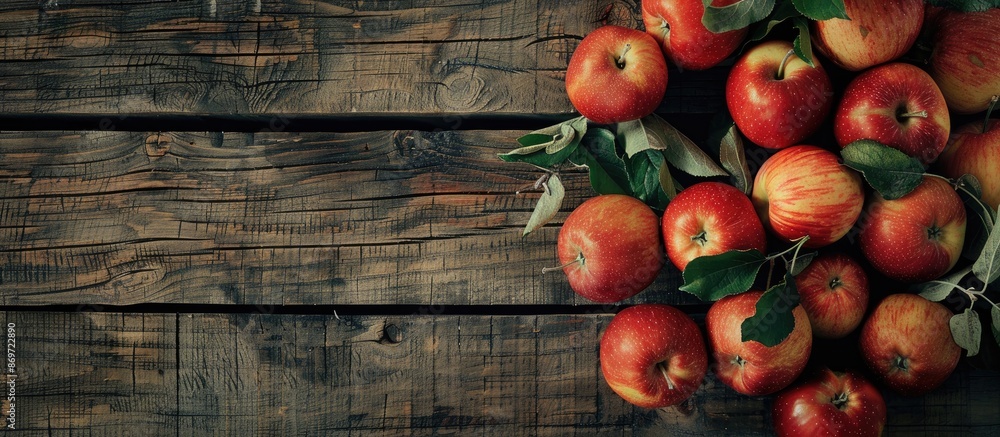 Poster Apples from the garden displayed on a rustic wooden table with a blank space for text or images.