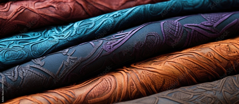 Fototapete Close-up of textured fabric with abstract patterns, perfect for copy space image.