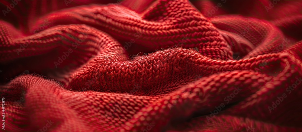 Poster A close-up view showing the texture of a soft, small-fiber fabric in either red or dark red, with copy space image.