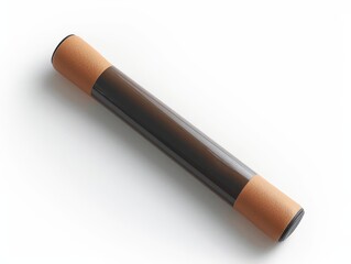 Brown leather case for storing rolled up paper or maps, white background