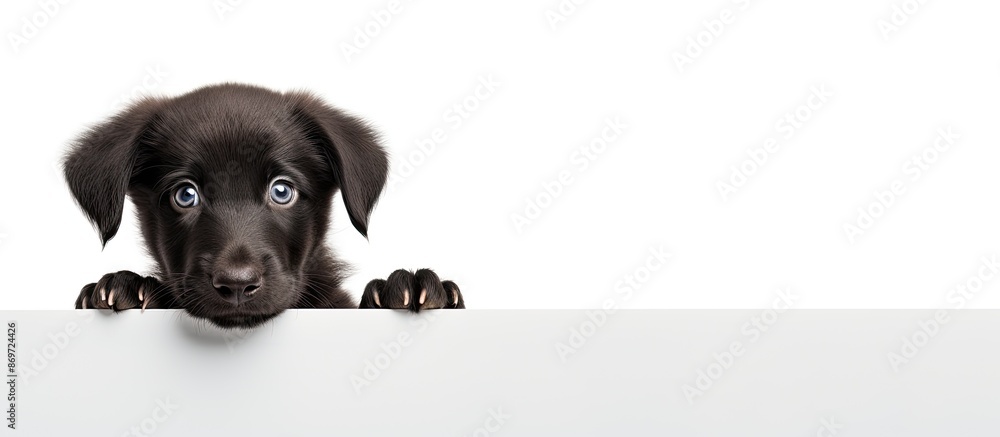 Poster A charming Hovawart puppy with a cute and curious expression gazes at the camera against a white backdrop, making it an adorable choice for a banner with copy space image.