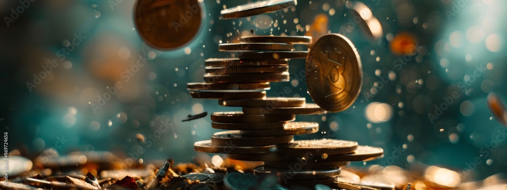 Poster stack of coins being crushed to make them smaller.