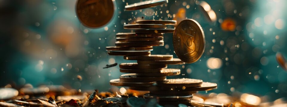 Stack of coins being crushed to make them smaller.