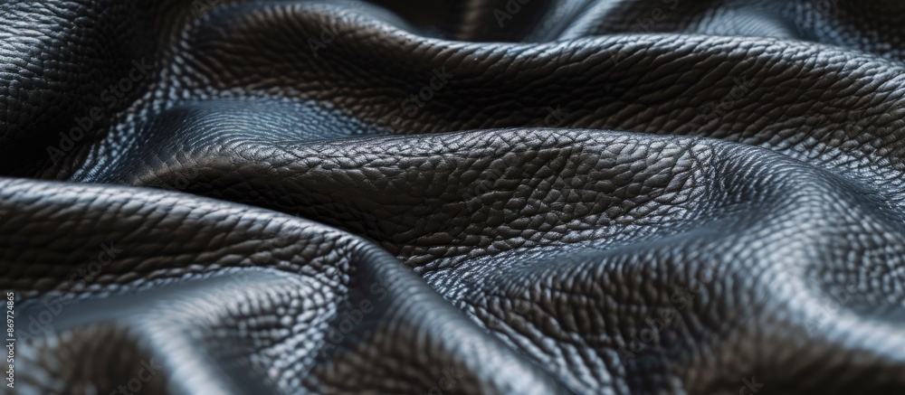 Poster close-up of black leather texture as a background for a copy space image with a jacket leather fabri