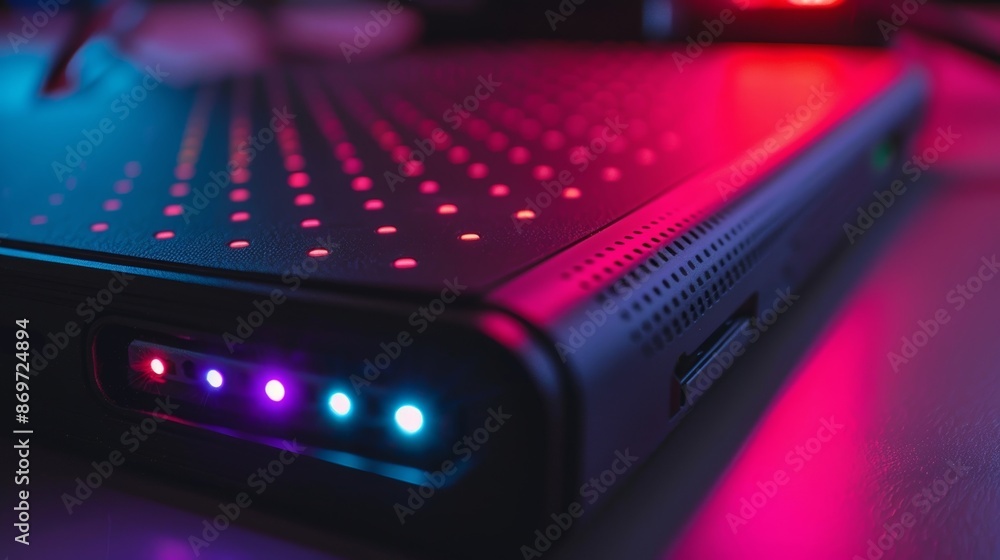 Poster in this shot we see the detailed display of a power bank with multiple led lights indicating the lev