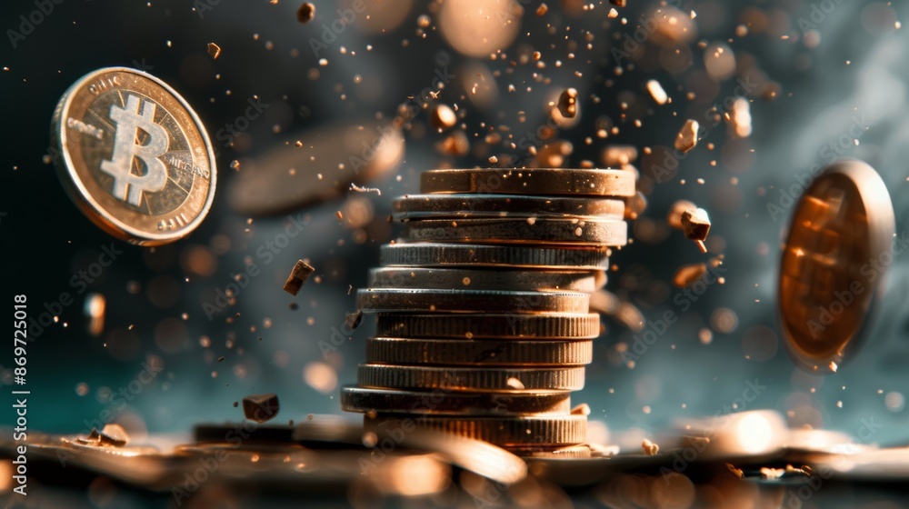 Poster stack of coins being crushed to make them smaller.