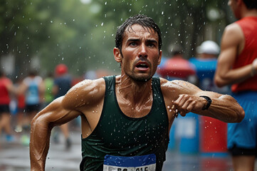 Portrait of a Man - Thirsty Runner After Marathon.