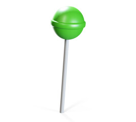 3d render lollipop. 3d rendering round candy. 3d render pink lollipop on white background.