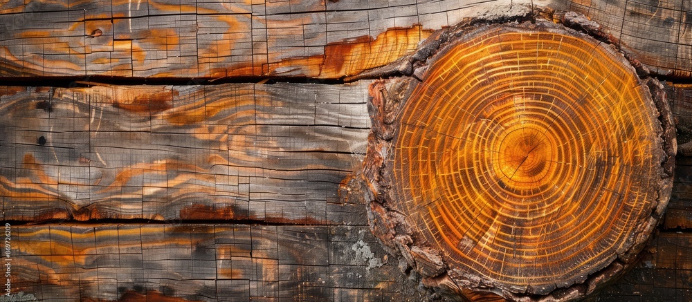 Poster background of a wooden wall with a log in the copy space image.