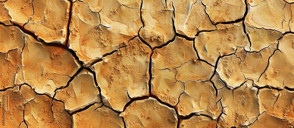 Poster Dry cracked earth surface pattern for background with copy space image.