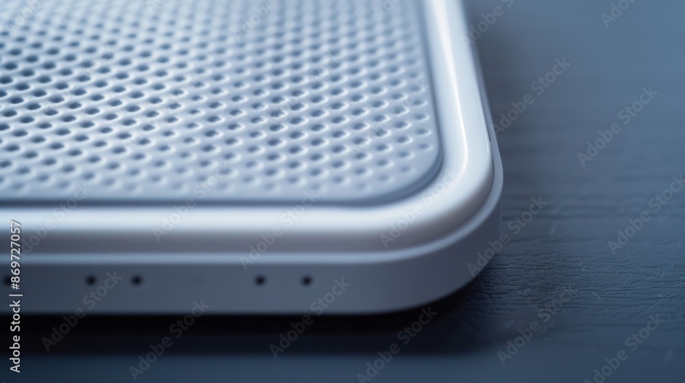 Poster a macro shot of a white wireless charging pad with a textured surface. the pad has a rectangular sha