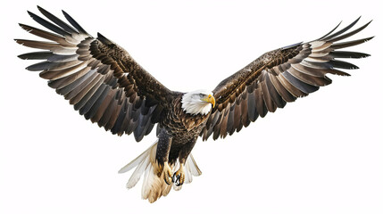 Adult Bald Eagle (Haliaeetus leucocephalus) in flight. Isolated on White Background.