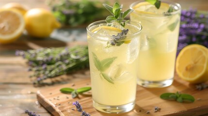 Fototapeta premium A refreshing lemonade infused with gardenfresh herbs like lavender and lemon verbena.